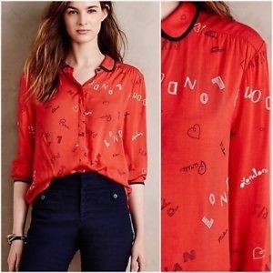 Maeve Anthropologie Red Art House button down ❤️